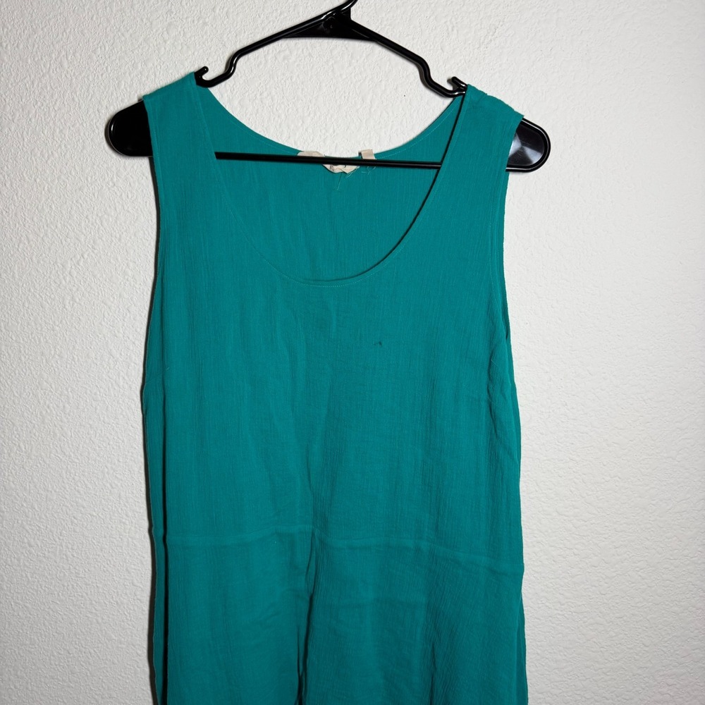 Soft Surroundings Dress Womens Teal Green Gauze Texture Sharkbite Neck S